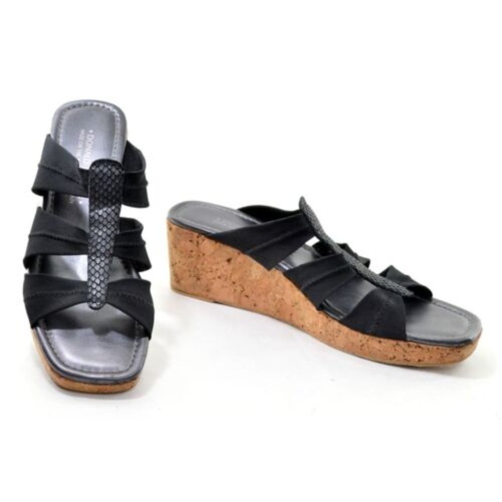Womens Donald J Pliner Clare Cork Platform Sandals 6 M Black Heels Shoes Italy